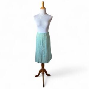 VTG Pendleton Blue & Green 100% Silk Pleated Midi Skirt- Size 12